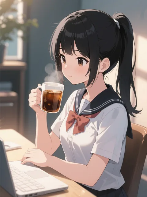 仕事終わりのリラックス、温かい飲み物、マグカップ、やさしい光