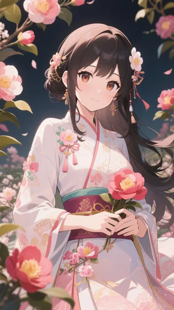 椿の花と美人