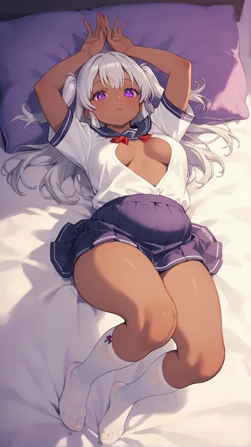 ベッドに学生服を着たまま寝転がっている、胸元は開けている