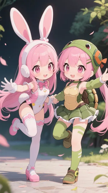 ウサギ娘と亀娘💕仲良し❤️