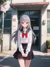 学校の前にて