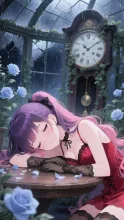 夜の温室で眠る、イエヤス。