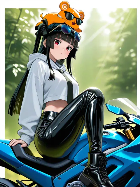 Girl straddling a motorcycle