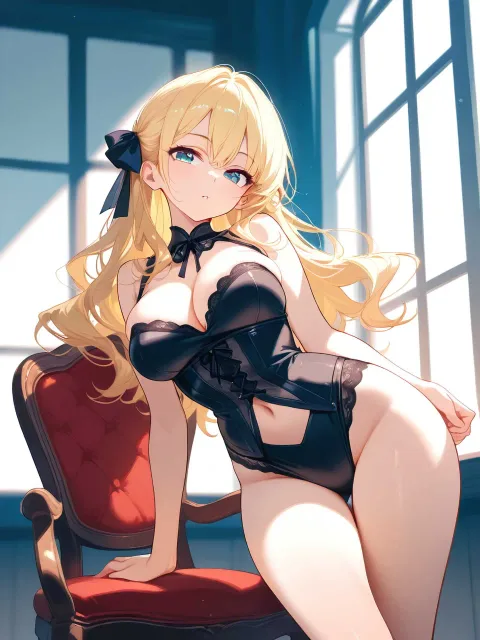 紐で締めたビスチェの色っぽい美少女