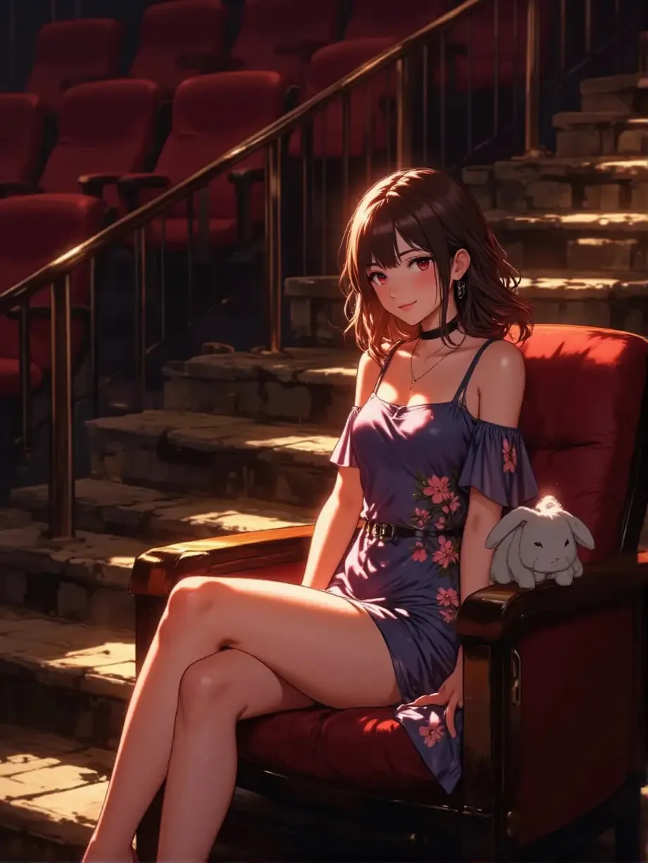 映画館に居る紅夜さんと子うさぎ