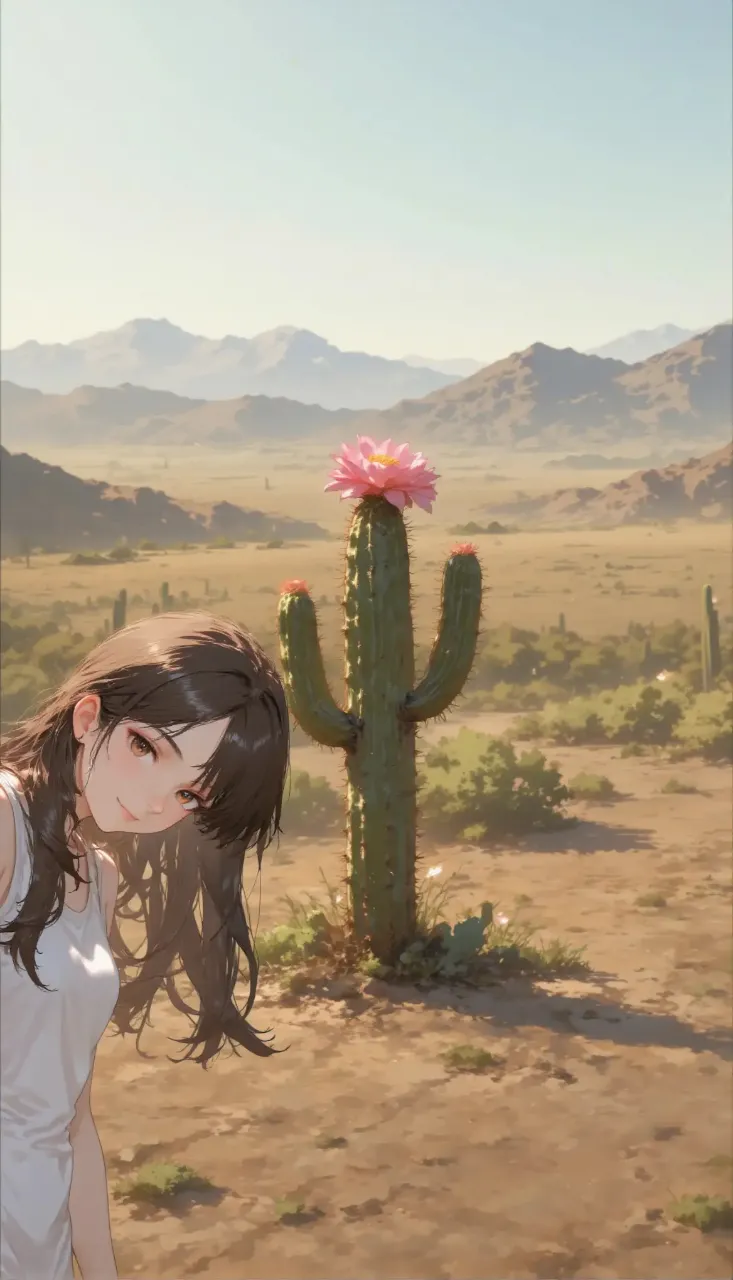 サボテンの花と自撮り(とある乾燥地帯にて)