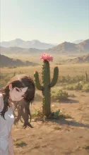 サボテンの花と自撮り(とある乾燥地帯にて) — マーシーさんのAIイラスト
