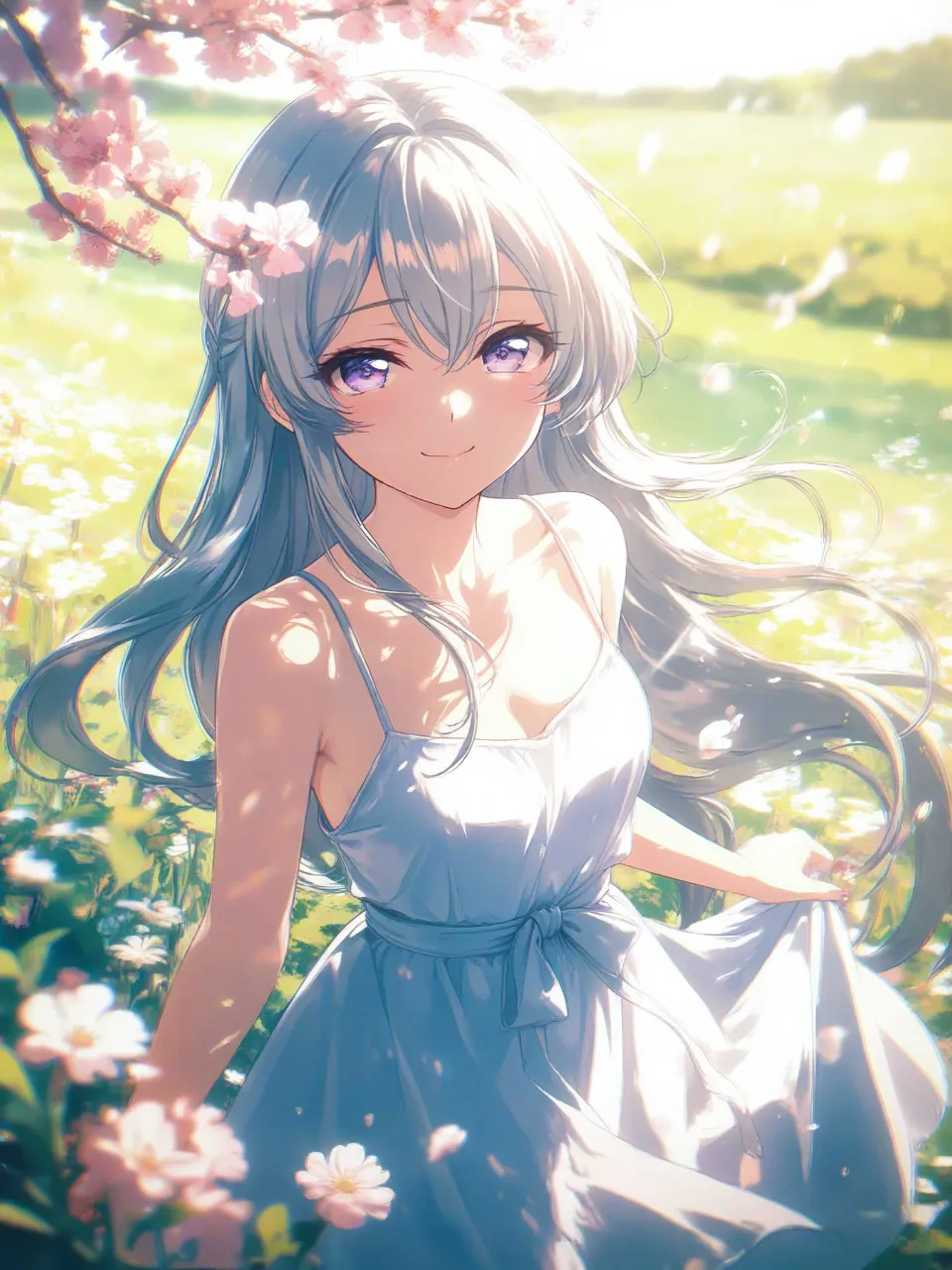 Beautiful silver-haired anime… - 白ワンピ