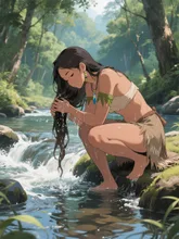 髪を洗う原始人