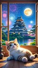 子猫、弘前城、花火