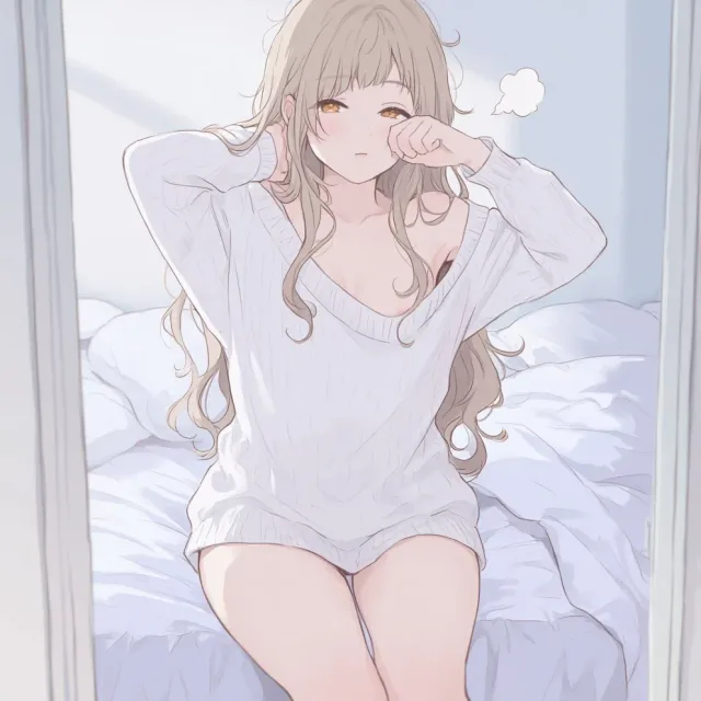 寝起きのニット