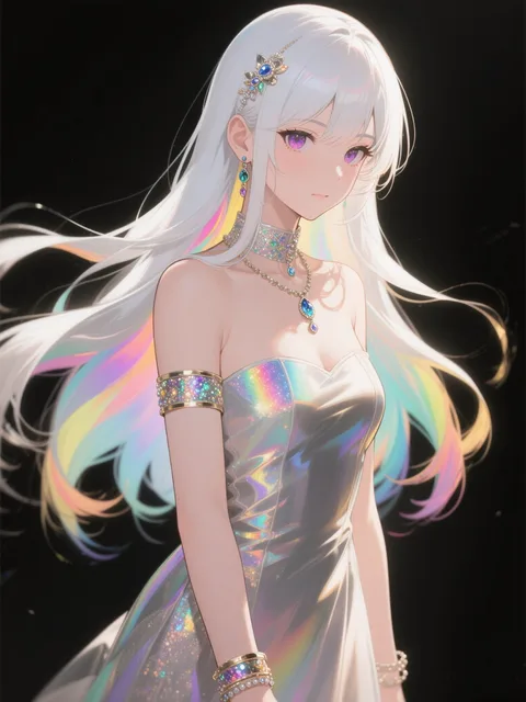 hycg、1人の少女、ロングヘアー、髪飾り、ドレス、宝石類