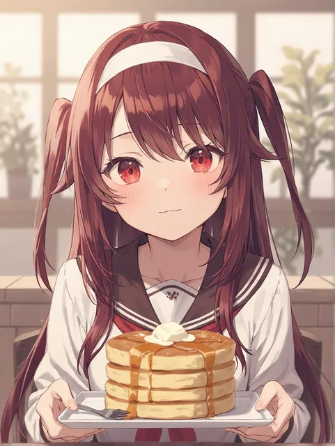 カリッと焼けた表面のパンケーキを美味しそうに食べる女の子