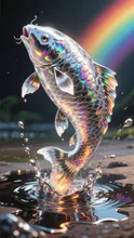 A carp with rainbow-colored reflections