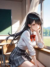 頬杖をつく彼女 — 教室イラストのAIイラスト|SUPPART