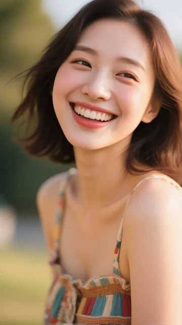笑顔が最高に魅力的な美女です、魅力的なポーズをしています
