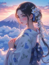 富士山の擬人化·初冠雪のよそおい の投稿作品