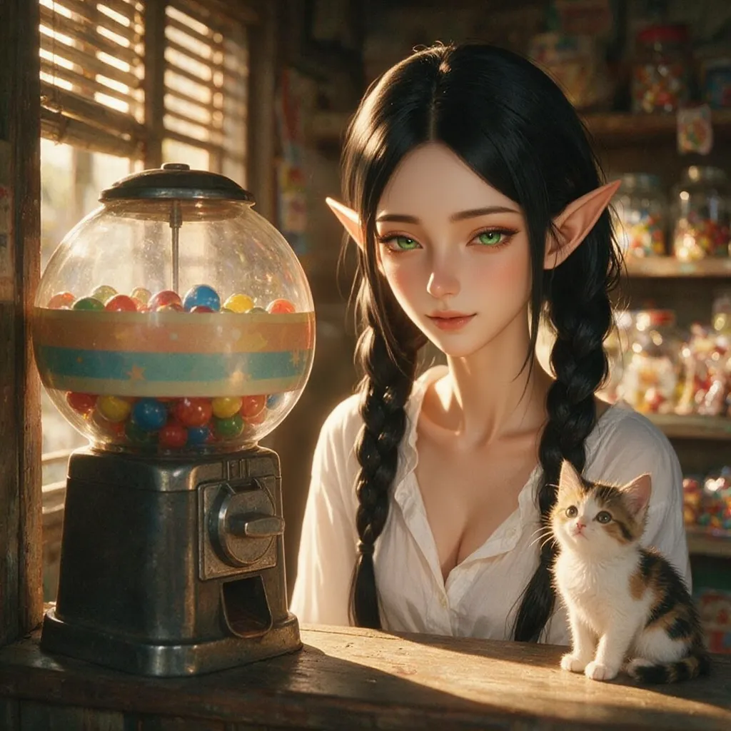 黄昏の邂逅 ― エメラルドの微笑み — エビにゃんさんのAIイラスト