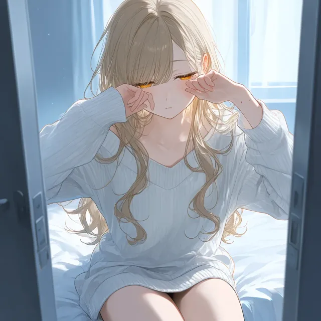 寝起きのニット