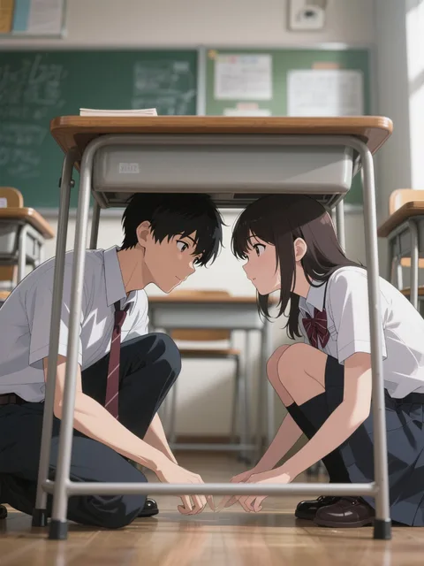 ふたりだけの秘密、机の下、隠れたやりとり
