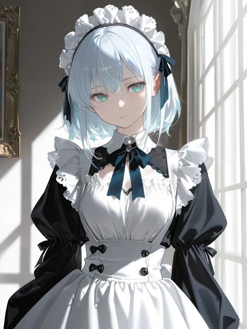 女の子、華奢な体、夢幻的な光、ふはっきり、リボン、レース