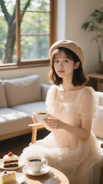 午後のティータイム ベレー帽 セミロング 美しい瞳…