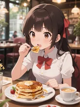 パンケーキ食べてます