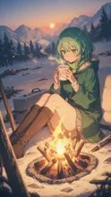 雪中焚き火とマシュマロココア