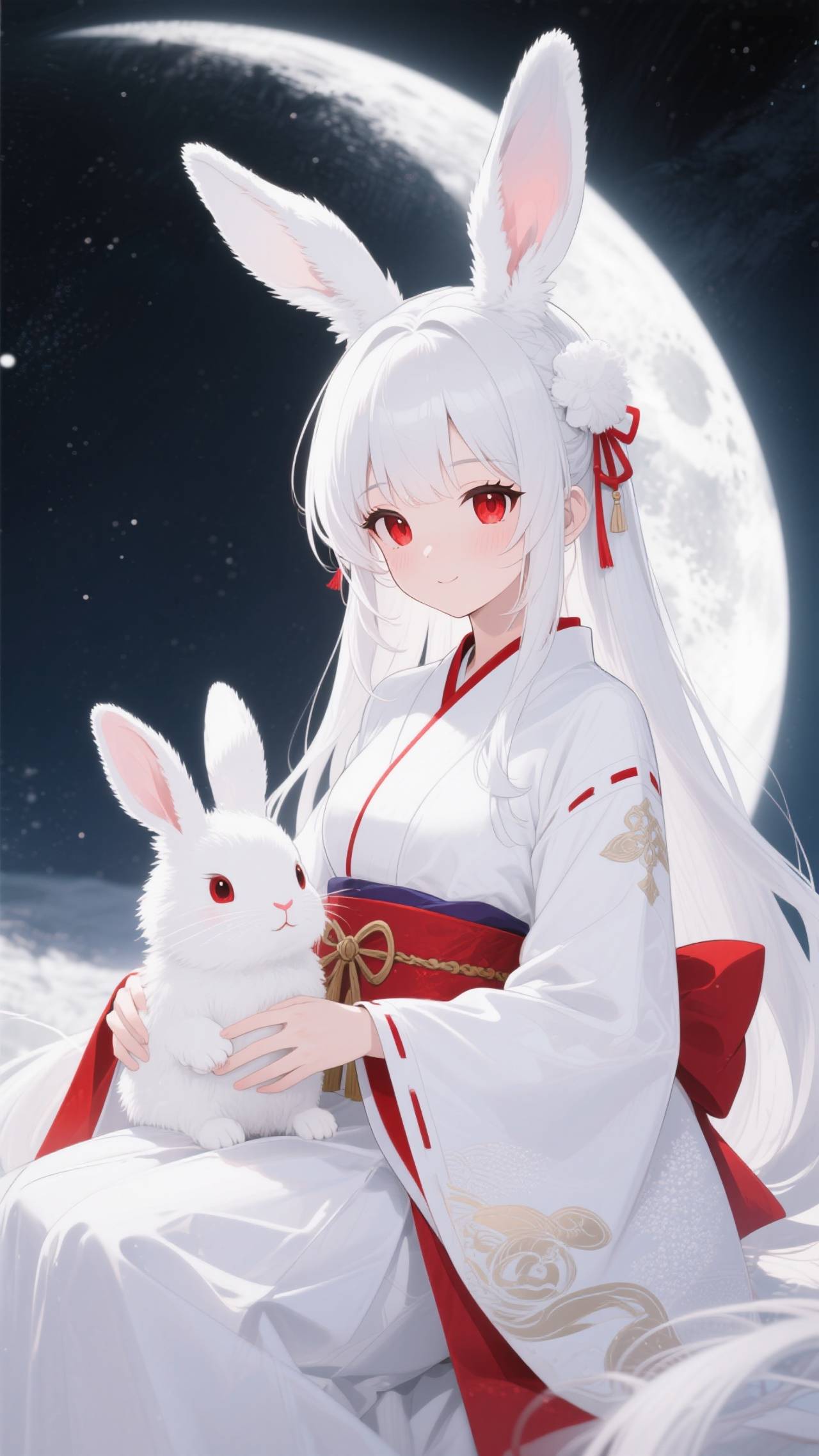 白いうさぎと女の子 — りんごさんのAIイラスト