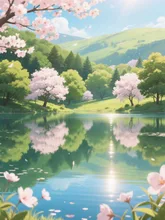 水面に映る新緑の木々