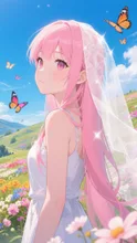 ピンク髪乙女💕咲き乱れる花畑で💐