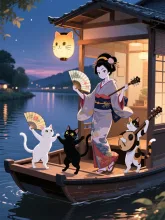 子ニャンズと屋形船
