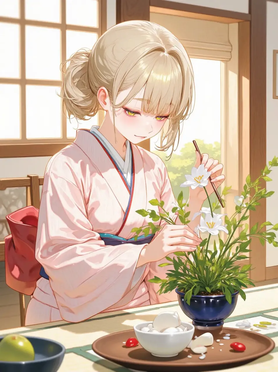 生け花をする女の子 — カツ丼太郎さんのAIイラスト