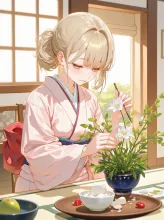生け花をする女の子 — カツ丼太郎さんのAIイラスト