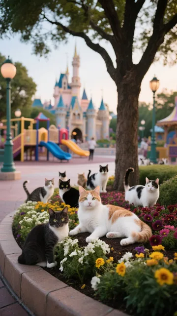 ディズニーランドの至る所に、100匹の猫が姿を見せています