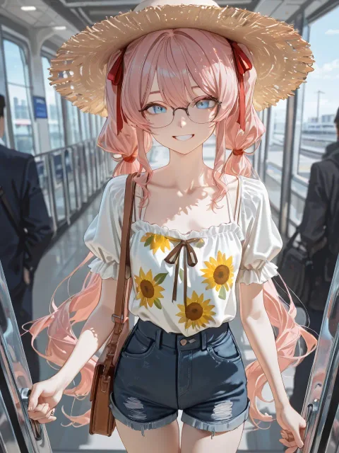 「夏の帰省」をテーマにした空港の到着ロビーのワンシーンを描い…