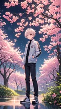 夜桜と少年 — 琥珀さんのAIイラスト