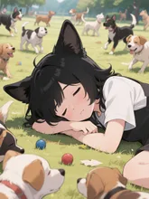 遊び疲れた子犬