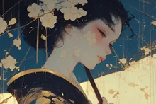 金箔の夜桜、頬に灯る