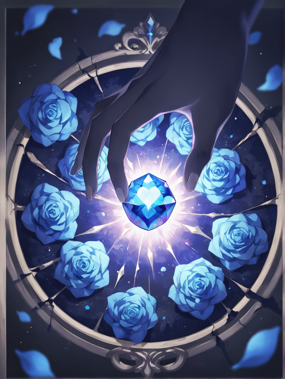 青い薔薇と宝石 — 青いイルカさんのAIイラスト