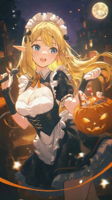 ハロウィンでしている姉妹エルフメイドカフェ音楽流しながらライ…
