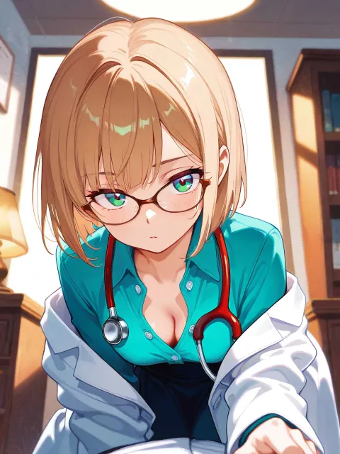 眼鏡を掛けた女医の稚奈。