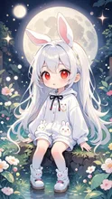 お月見🌕白髪うさぎ娘💕