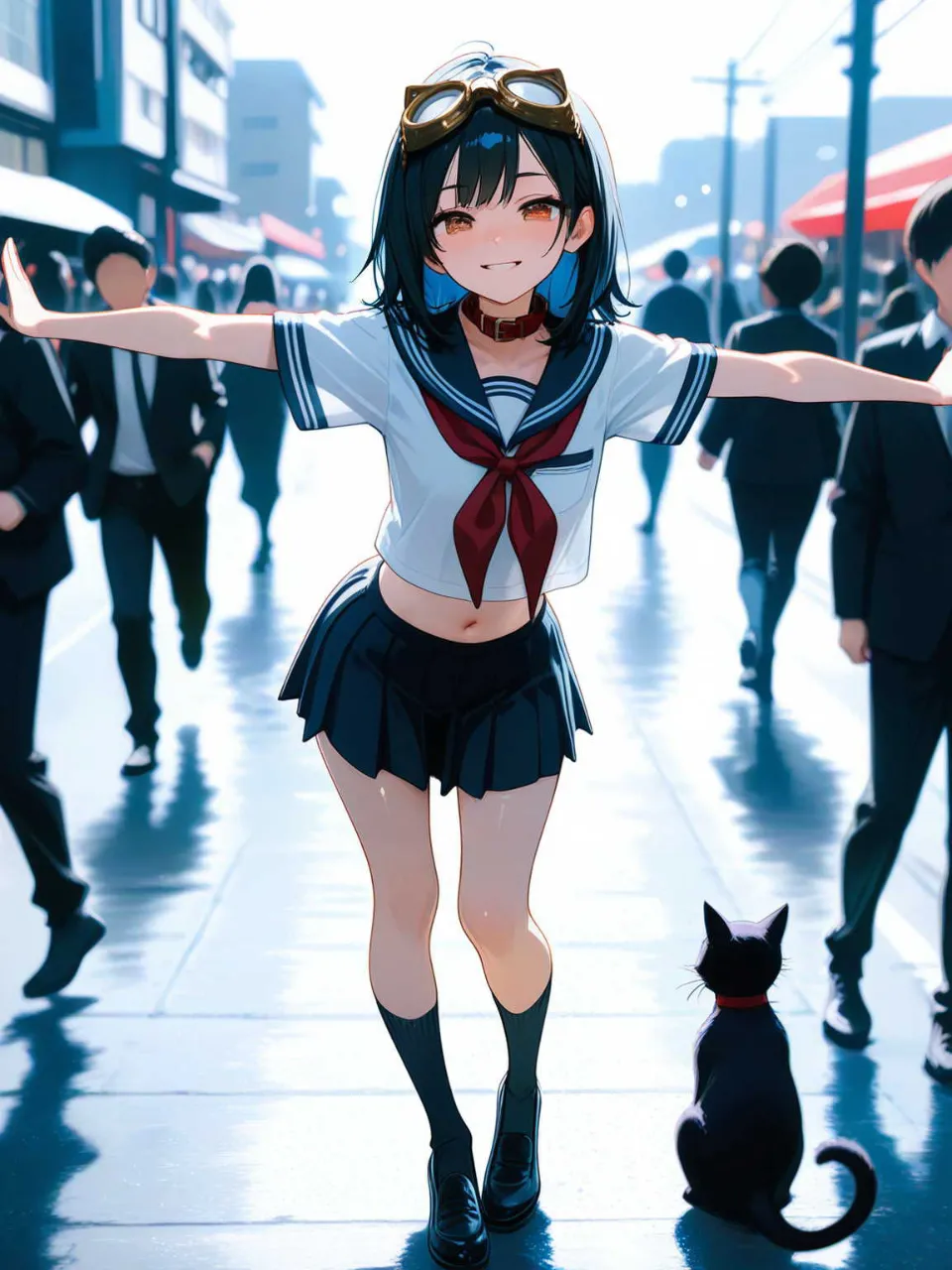 正統派セーラー服!…パンク娘と黒ニャンコ…黒