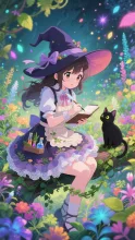黒猫（ピカ）「セリス、何描いてるニャ？」セリス「ピカ、見て見て！新種の薬草よ！」