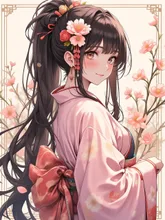 梅の花と梅の花柄の着物 — 真宮寺一馬さんのAIイラスト