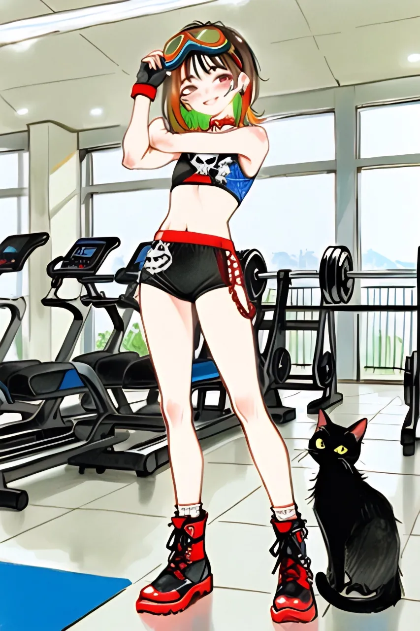 スポーツジムにやってきた…パンク娘と黒ニャンコ…茶
