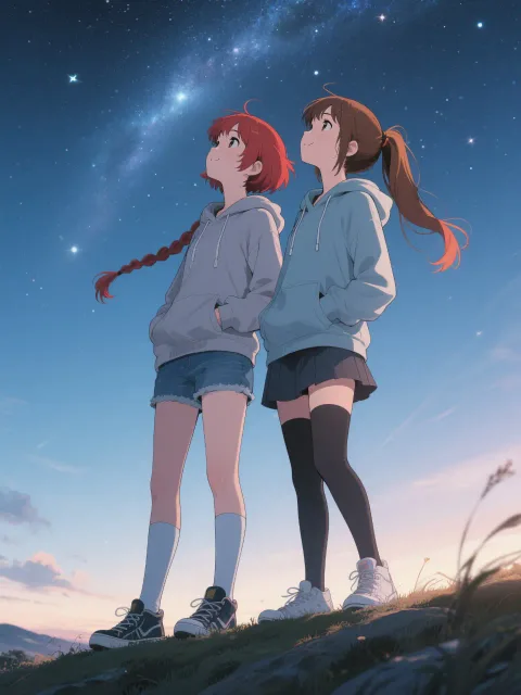 双子と見上げる星空
