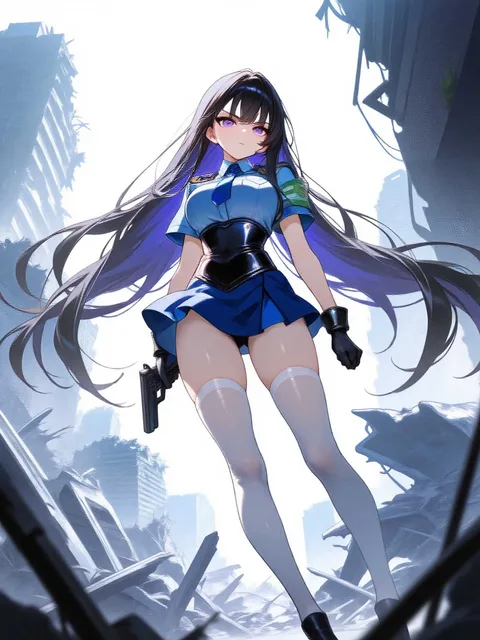 黒髪ロン毛のミニスカポリス
