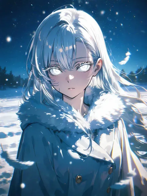白い鷹、白い髪、長いまつげ、雪のような瞳、長い髪、美しい
